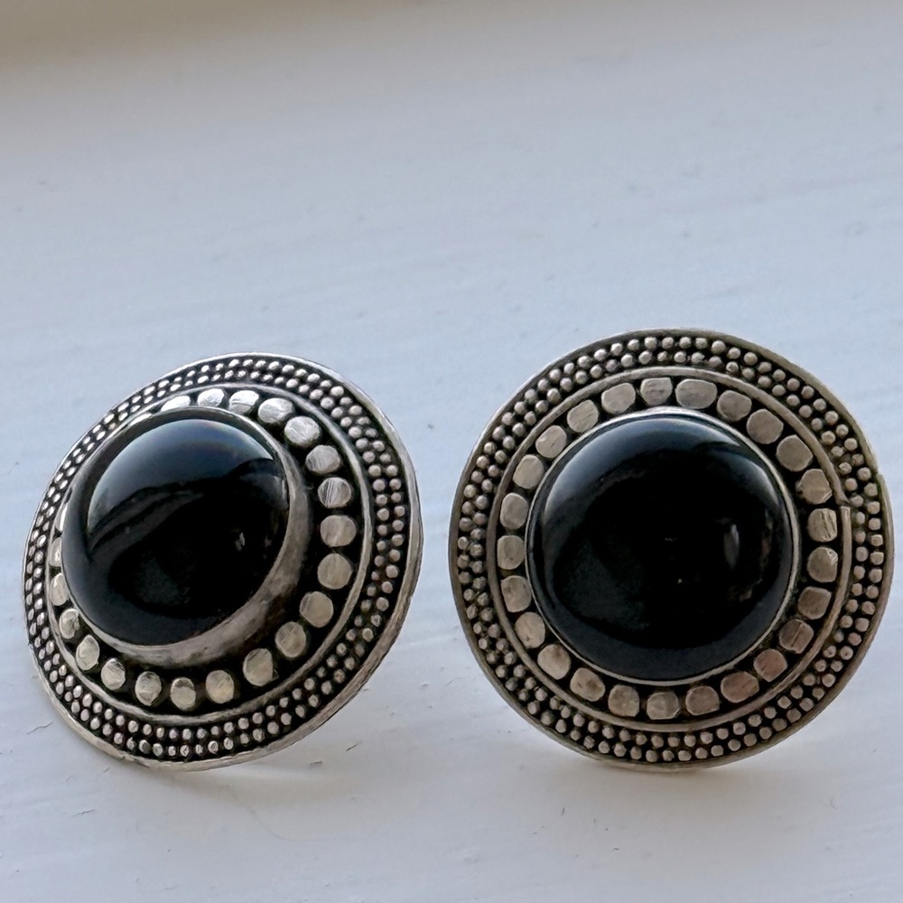 Onyx and Sterling Pierced Earrings